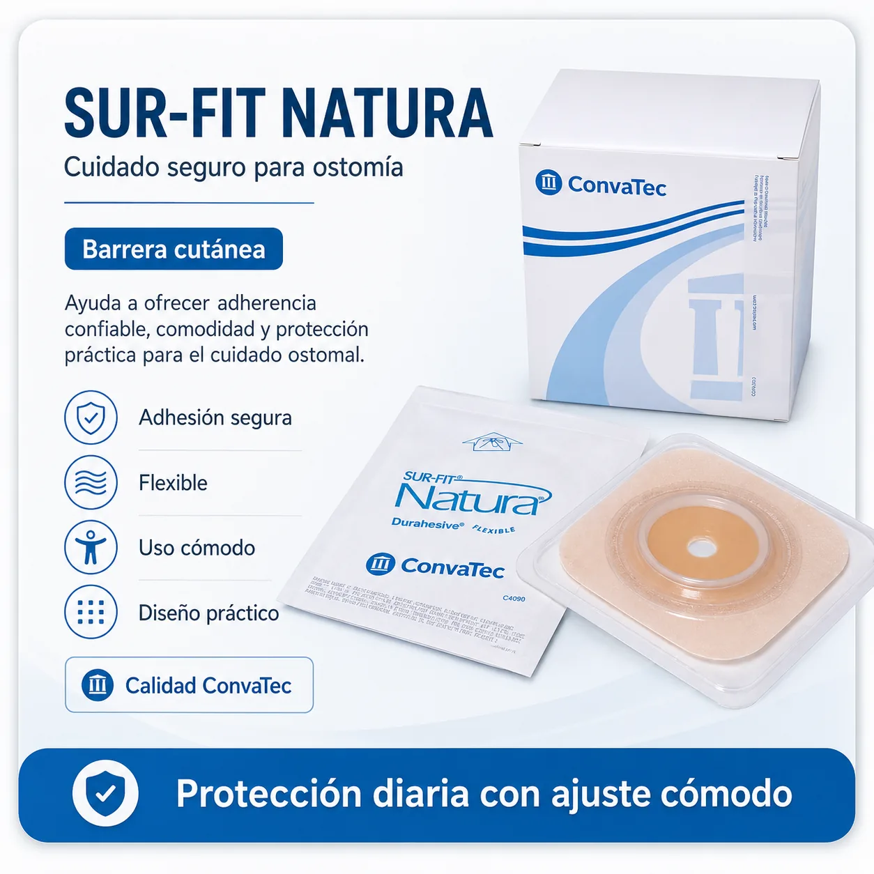 Barrera Natura Plana Recortable – Durahesive Flexible 57MM Unidad — Ostomía y cuidado de heridas