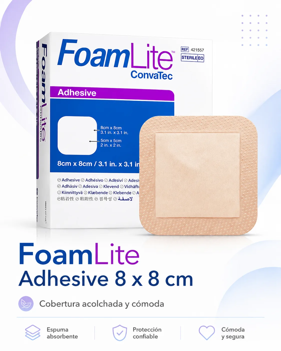 Foamlite Convatec Apósito de Espuma con Adhesivo de Silicona 8CM x 8CM Unidad — Ostomía y cuidado de heridas