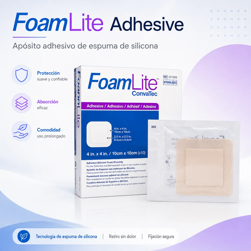 Foamlite Convatec Apósito de Espuma con Adhesivo de Silicona 10CM x 10CM Unidad — Ostomía y cuidado de heridas