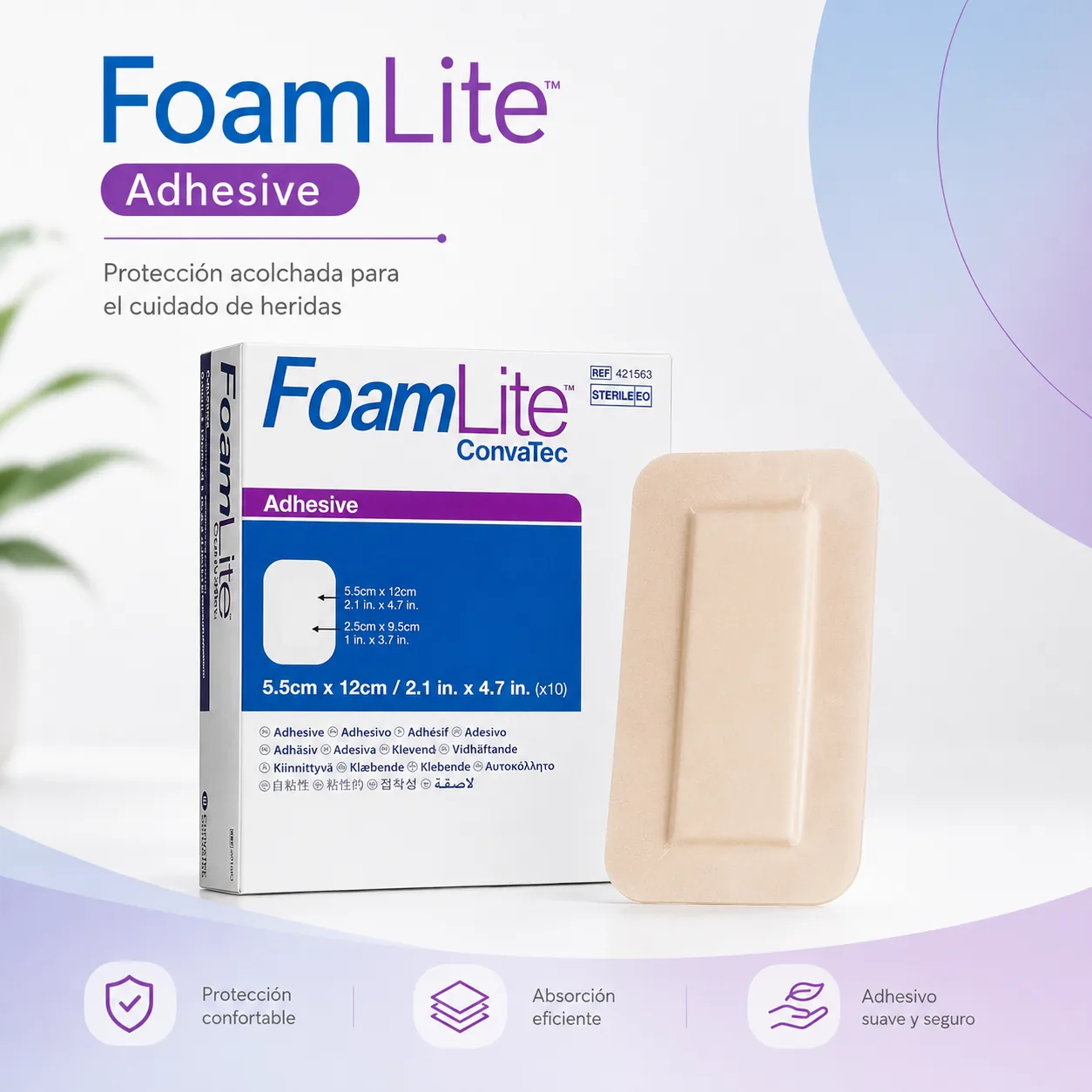 Foamlite Convatec Apósito de Espuma con Adhesivo de Silicona 5.5CM x 12CM Unidad — Ostomía y cuidado de heridas