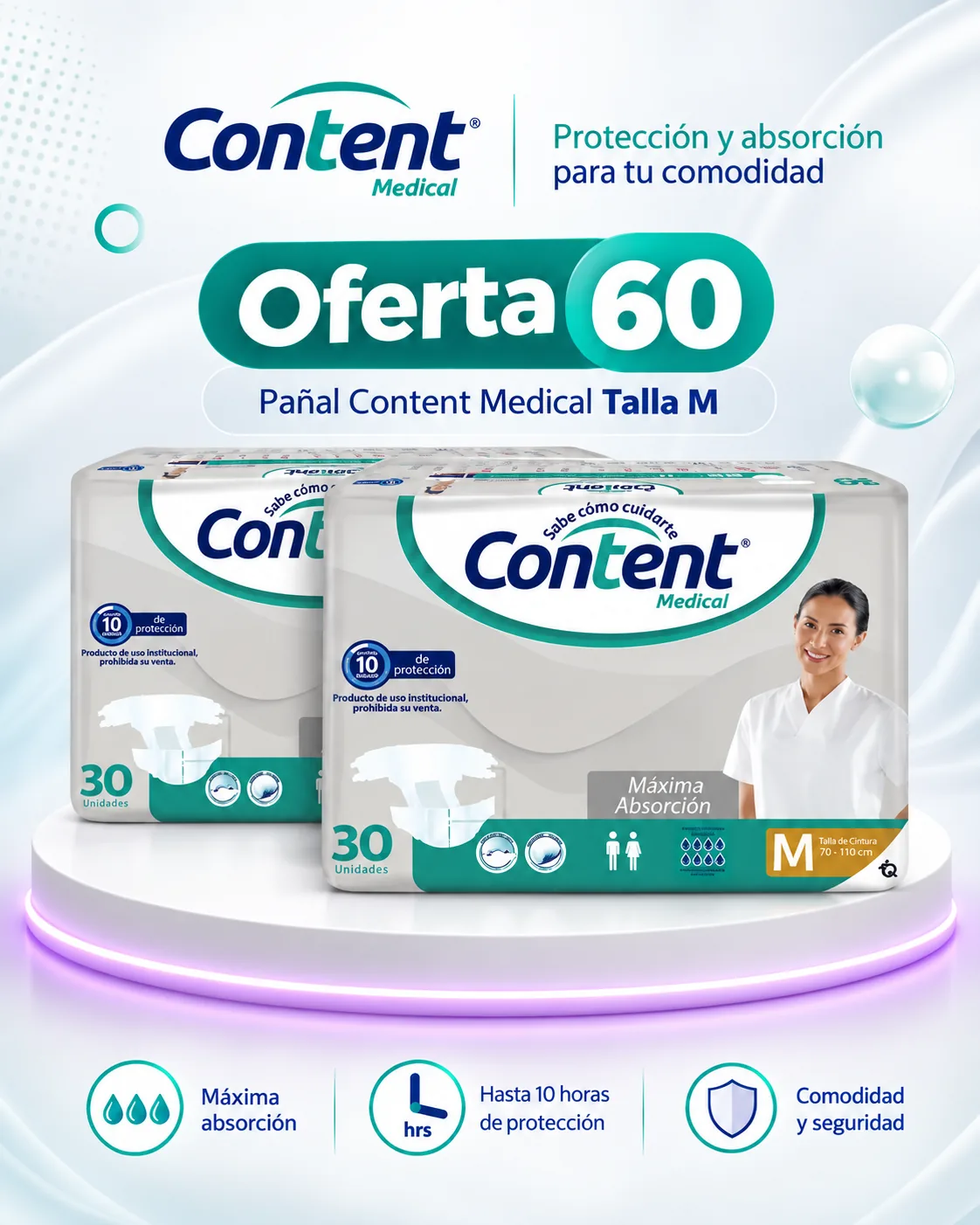Oferta 60 Pañal Content Medical Talla M — Adulto mayor