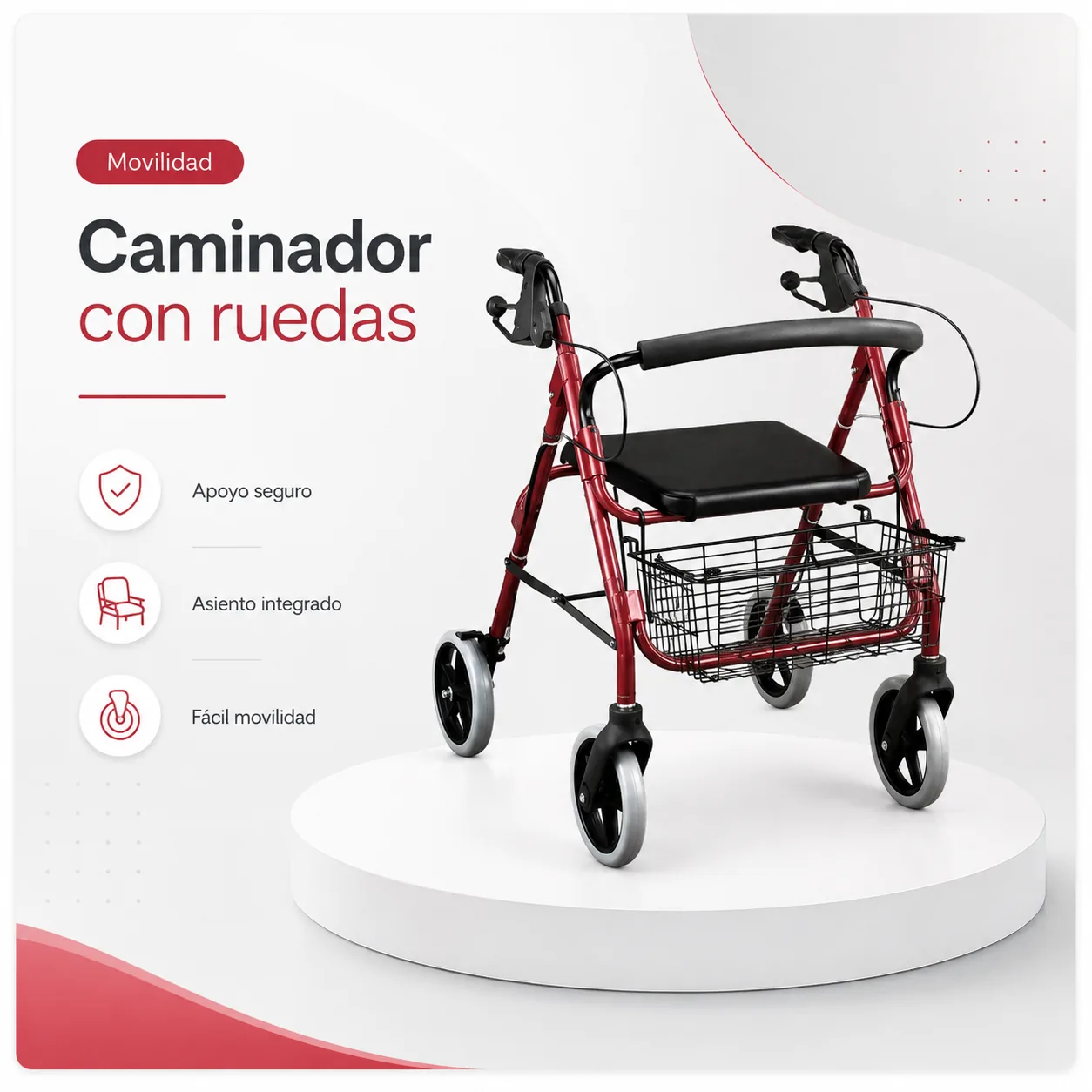 Caminador Rollator de Lujo REF FS966HLS — Movilidad