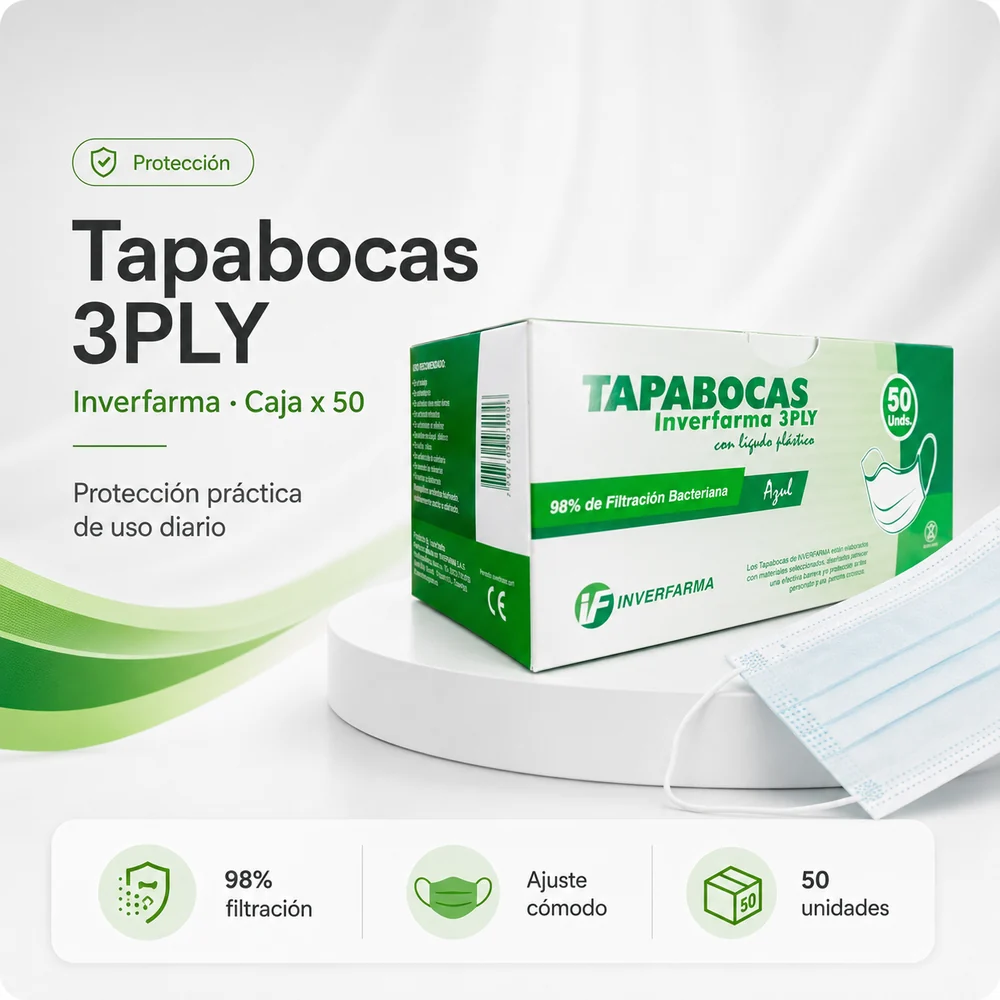 TAPABOCAS ADULTO INVERMFARMA CAJA x 50 unidades — Insumos médicos