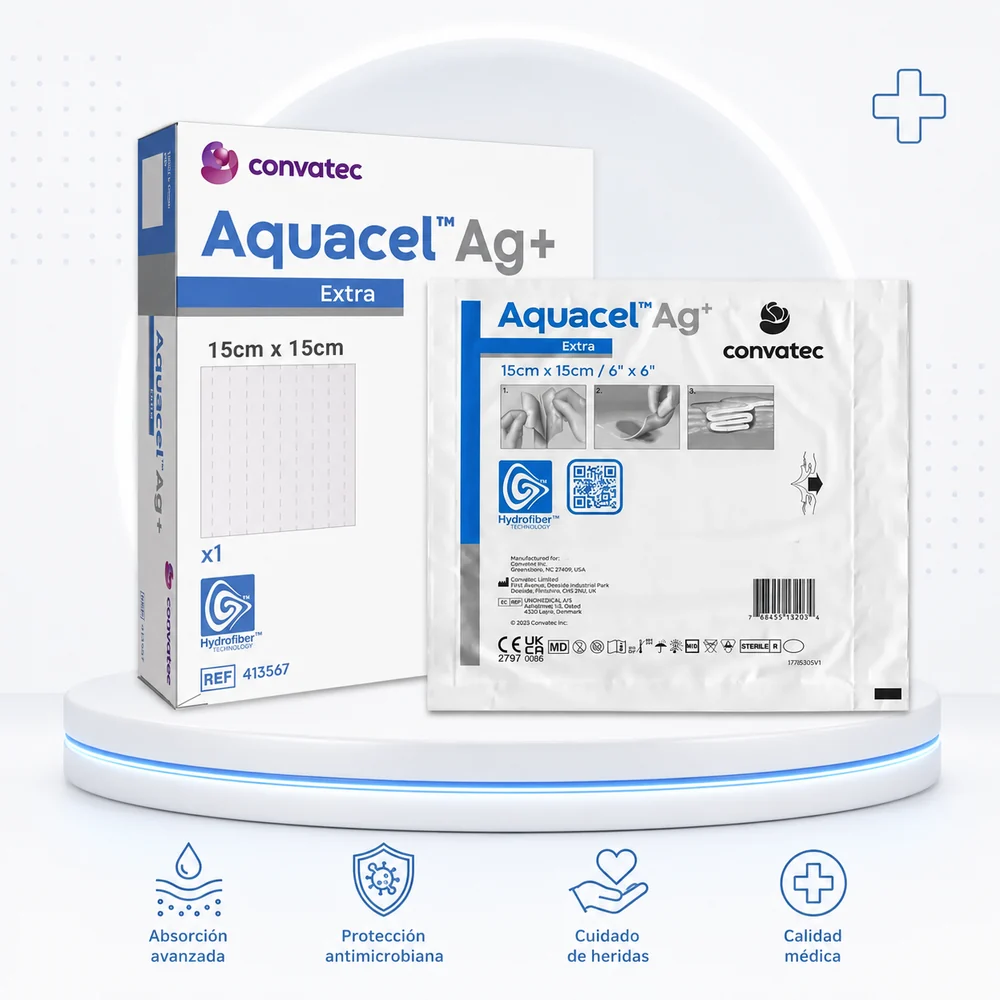 Aquacel Ag + Extra 15 CM x 15 CM Aposito Mejorado de Hydrofiber con Plata y Fibra de Refuerzo 15 CM x 15 CM Caja x 5…
