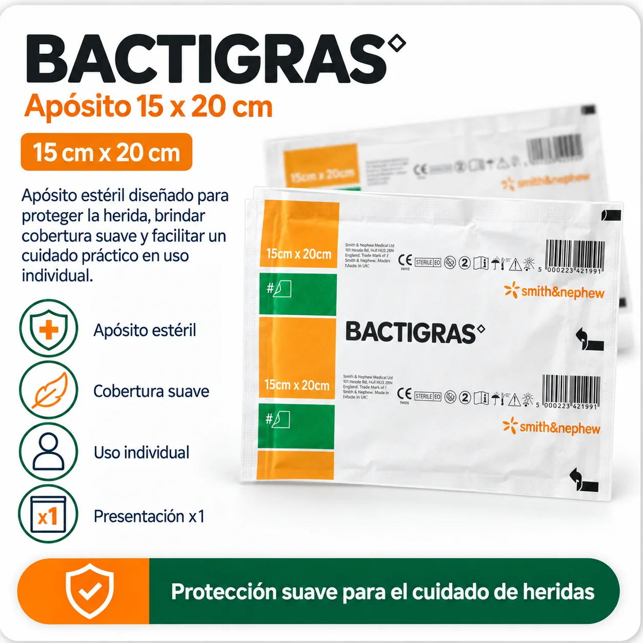 BACTIGRAS APOSITO 15 X 20cm UNIDAD — Ostomía y cuidado de heridas