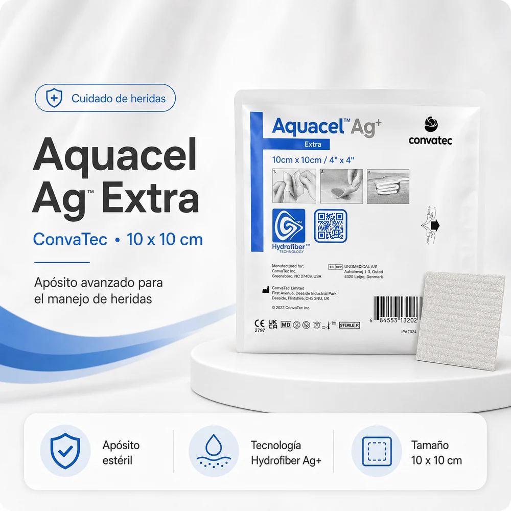 Aquacel Ag + Extra 10 CM x 10 CM Aposito Mejorado de Hydrofiber con Plata y Fibra de Refuerzo 10CM x 10CM Unidad —…
