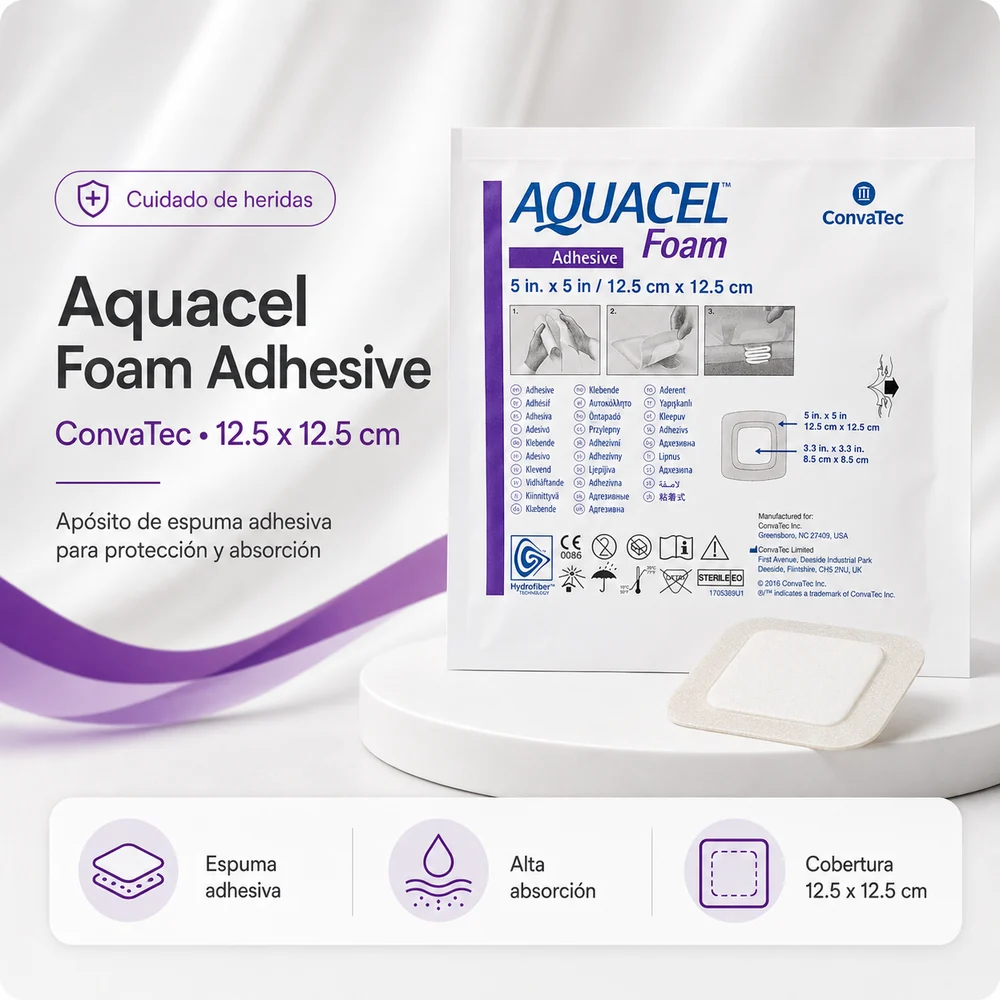 AQUACEL FOAM ADHESIVO 12,5 X 12,5 cm UNIDAD — Ostomía y cuidado de heridas