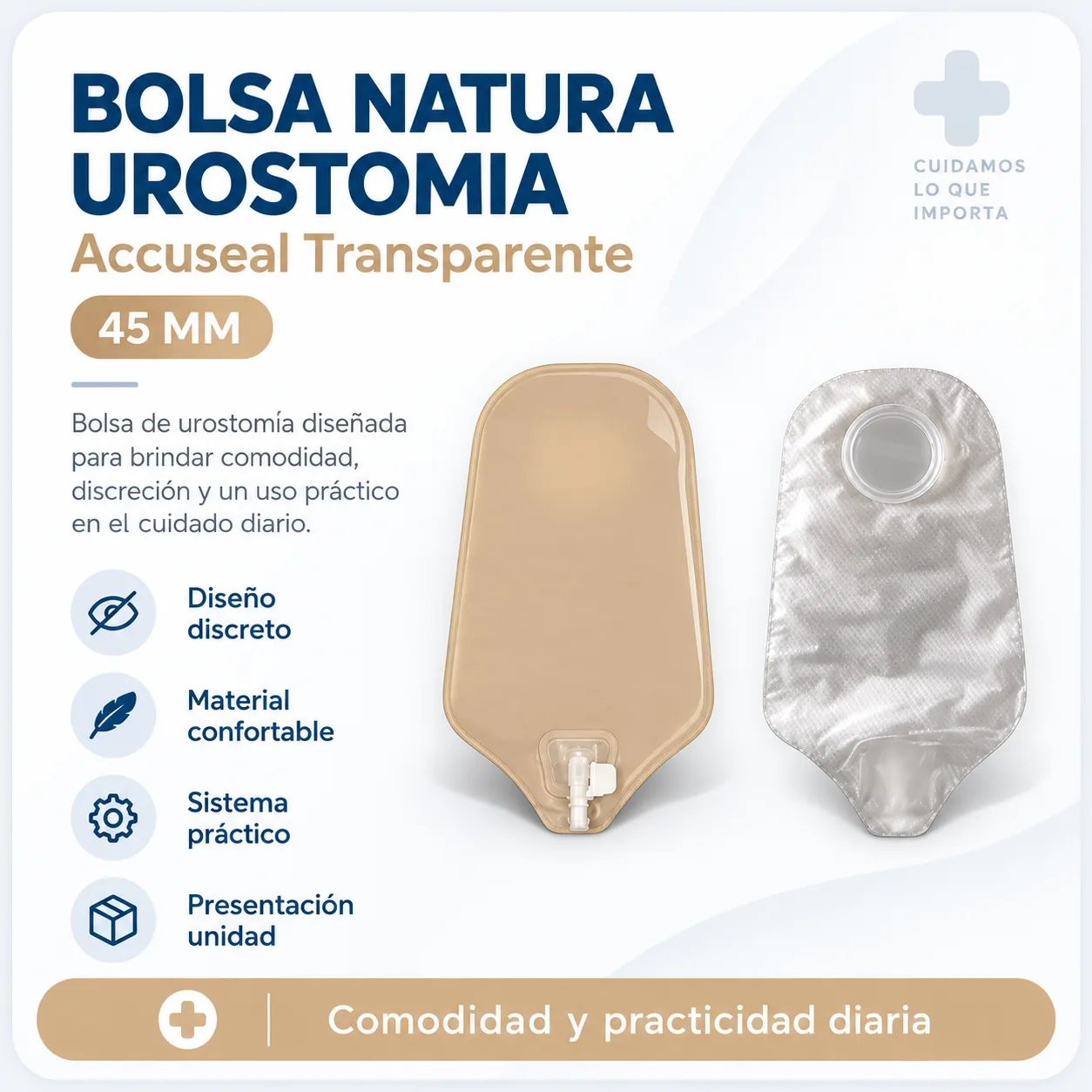 Bolsa Natura Urostomia Accuseal Transparente 45MM Unidad — Ostomía y cuidado de heridas