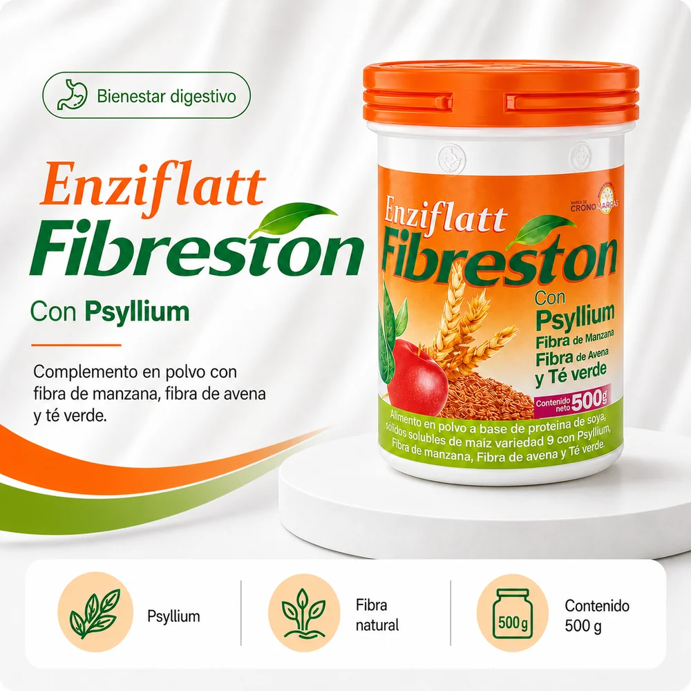 ENZIFLATT FIBRESTON CON PSYLLIUM Y TE VERDE FRASCO X 500g — Nutricionales