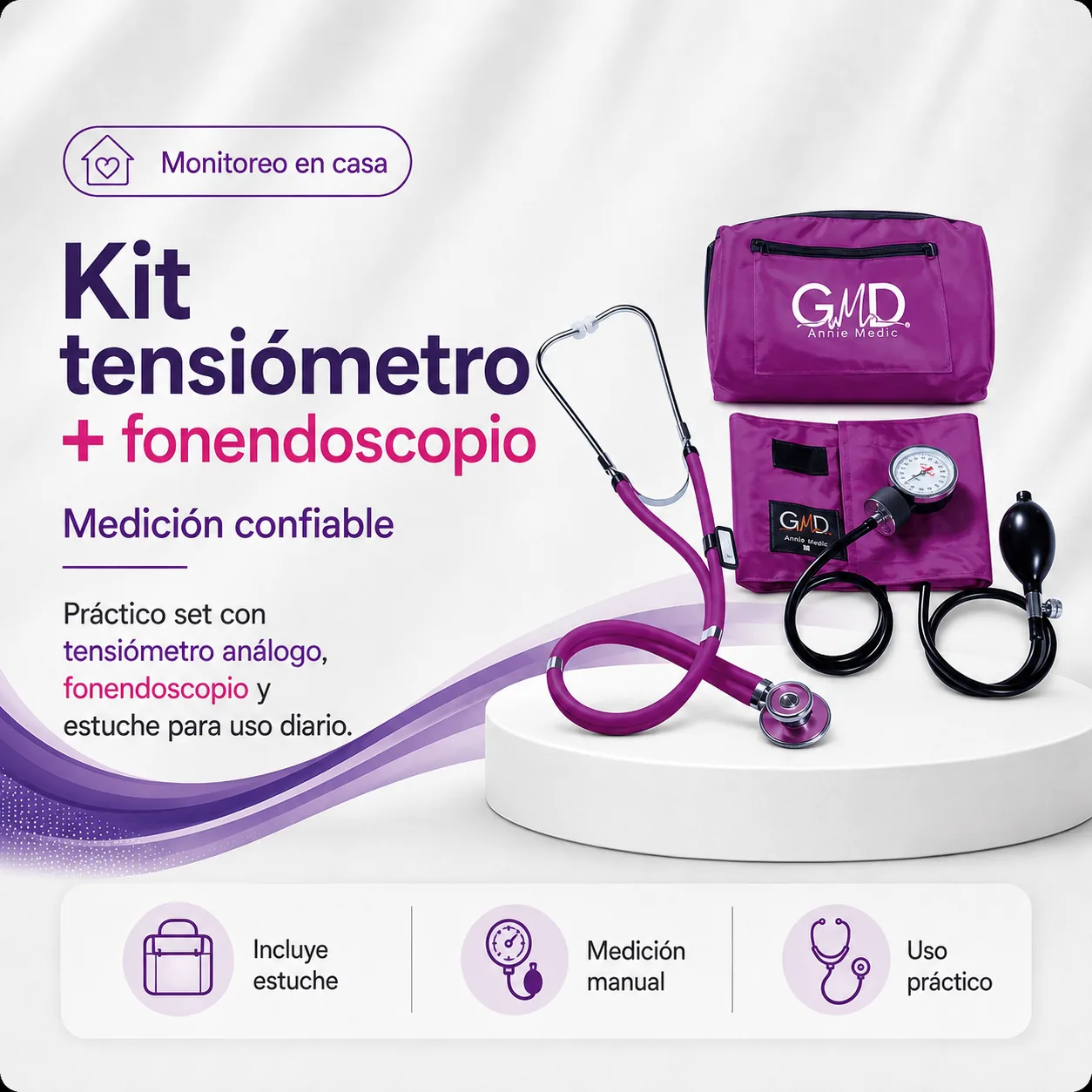 KIT de Tensiometro y Fonendoscopio Rappaport Purpura GMD50-RP-ST16 — Equipos médicos