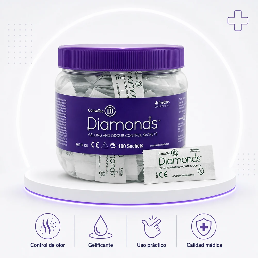 Diamantes ™ Sachets de Gelificación y Control de Olores Frasco x 100 Sachets — Ostomía y cuidado de heridas