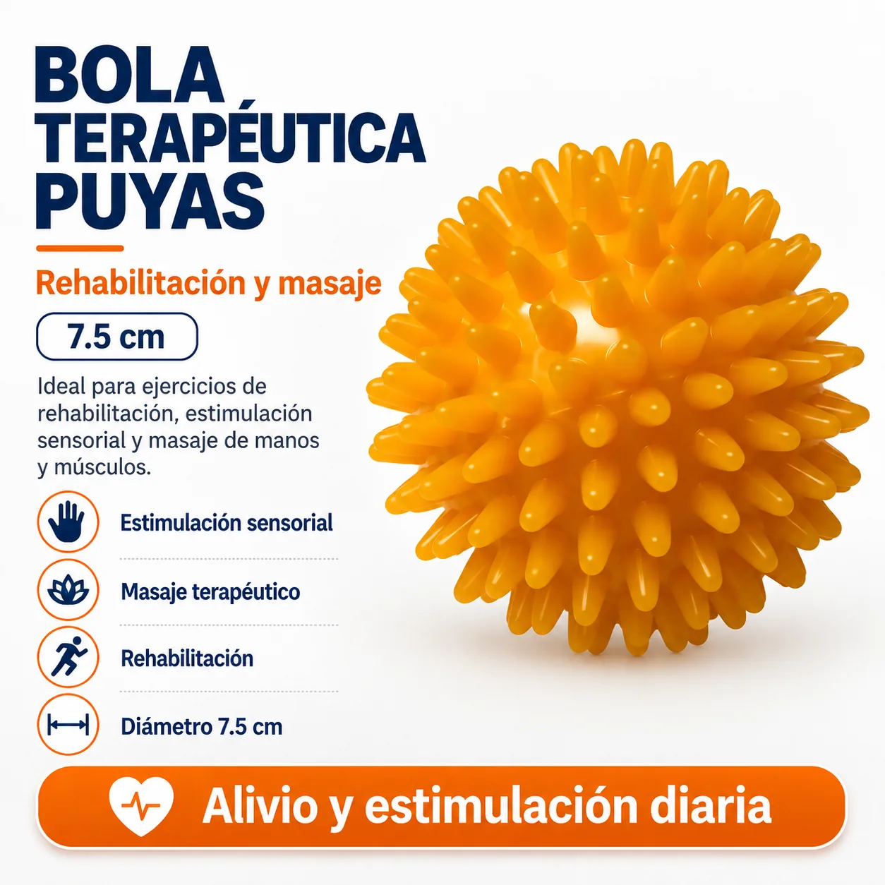 Bola Terapeutica Puyas Rehabilitacion Naranja de 7.5 Cms — Movilidad
