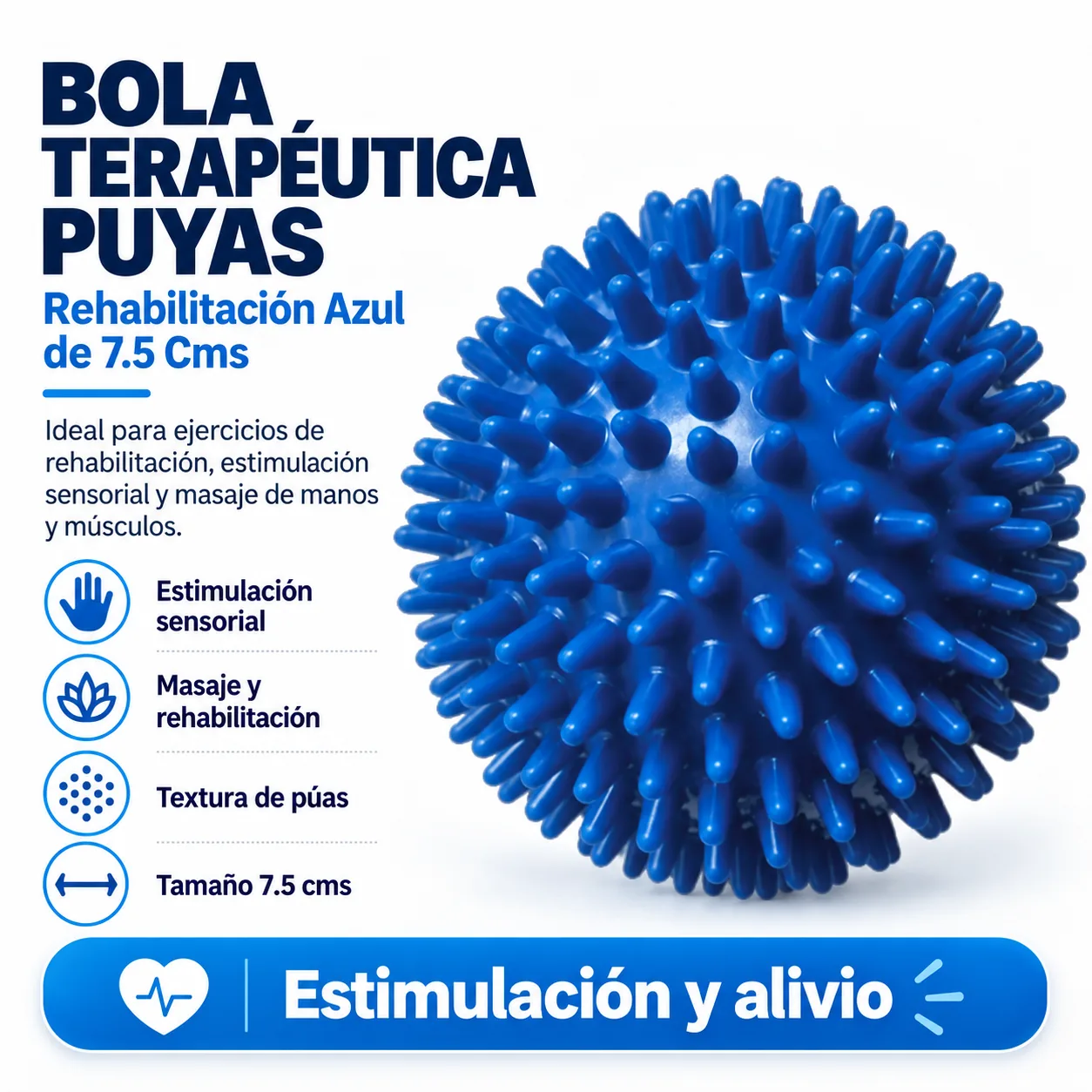 Bola Terapeutica Puyas Rehabilitacion Azul de 7.5 Cms — Movilidad