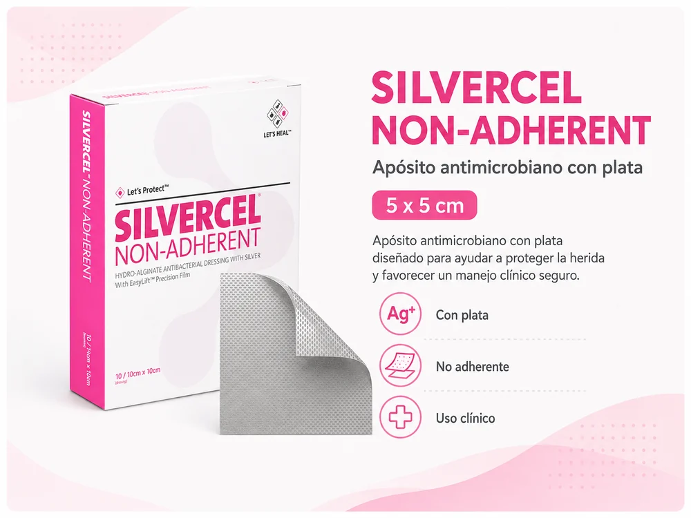 SILVERCEL NA HIDROALGINATO CON PLATA Y CARBOXIMETILCELULOSA 5 X 5 cm UNIDAD — Ostomía y cuidado de heridas