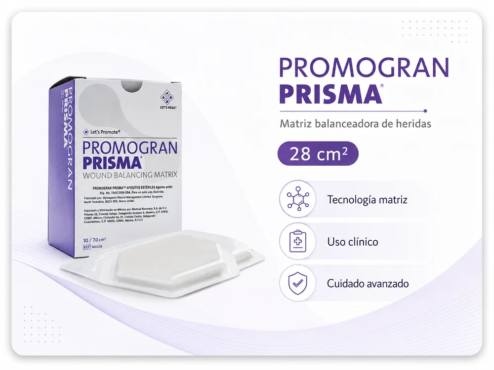 PROMOGRAN PRISMA MATRIZ MODULADORA DE PROTEASAS CON PLATA 28 cm2 UNIDAD — Ostomía y cuidado de heridas