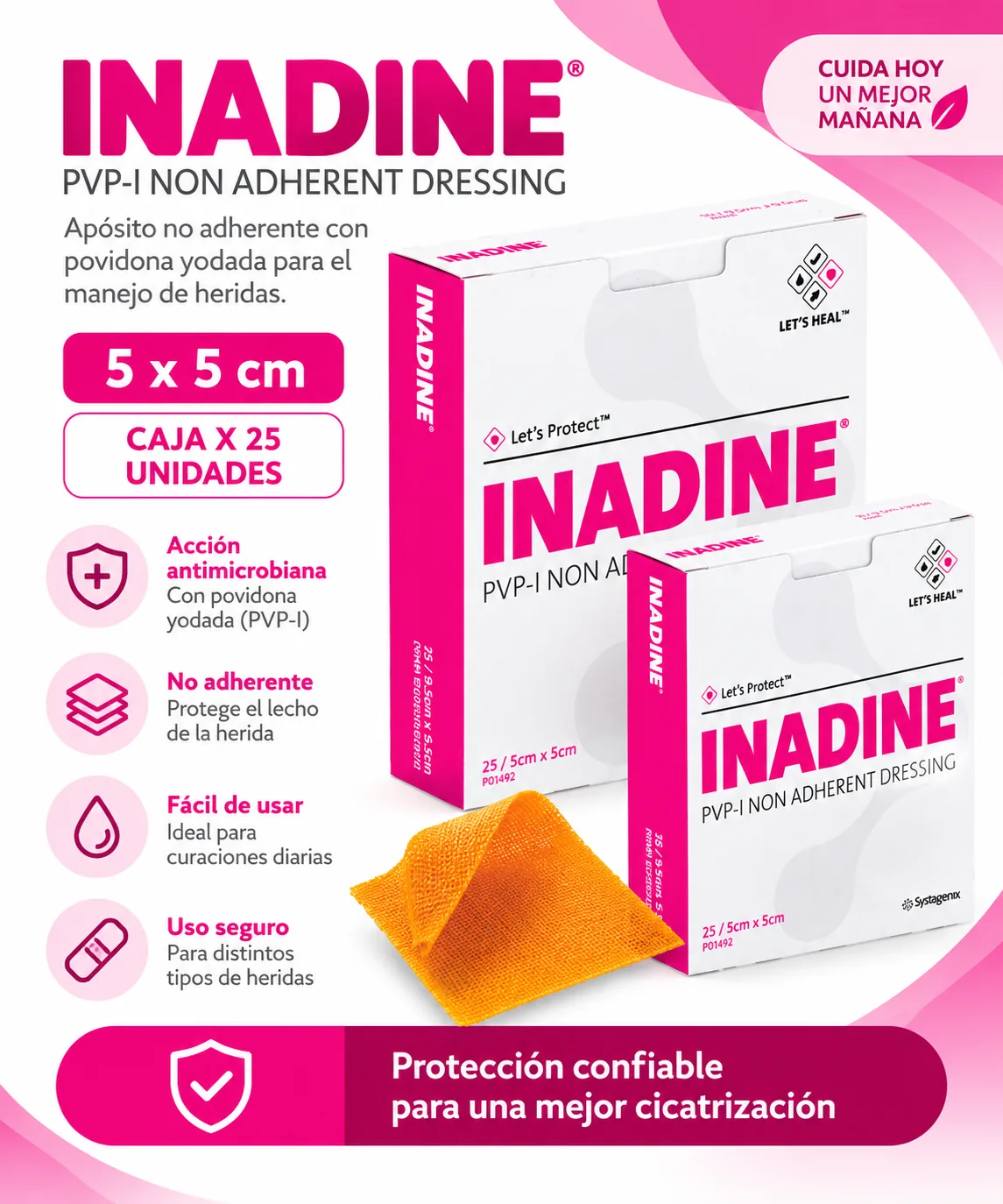 INADINE® 5 X 5 cm CAJA X 25 UNIDADES — Ostomía y cuidado de heridas