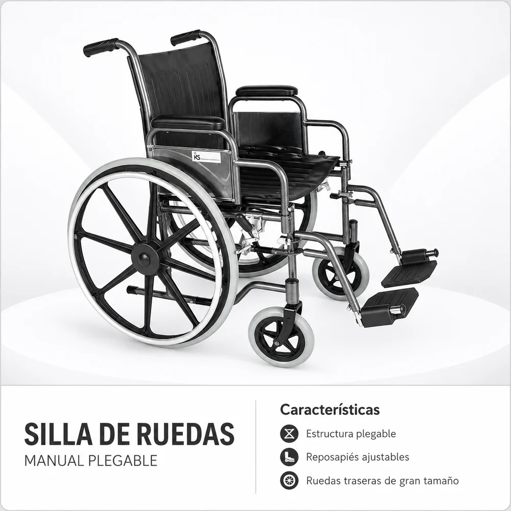 Silla de Ruedas Estandar en Acero con Reposapies y Apoyabrazos Removibles KBE1462RR-PP23L — Movilidad