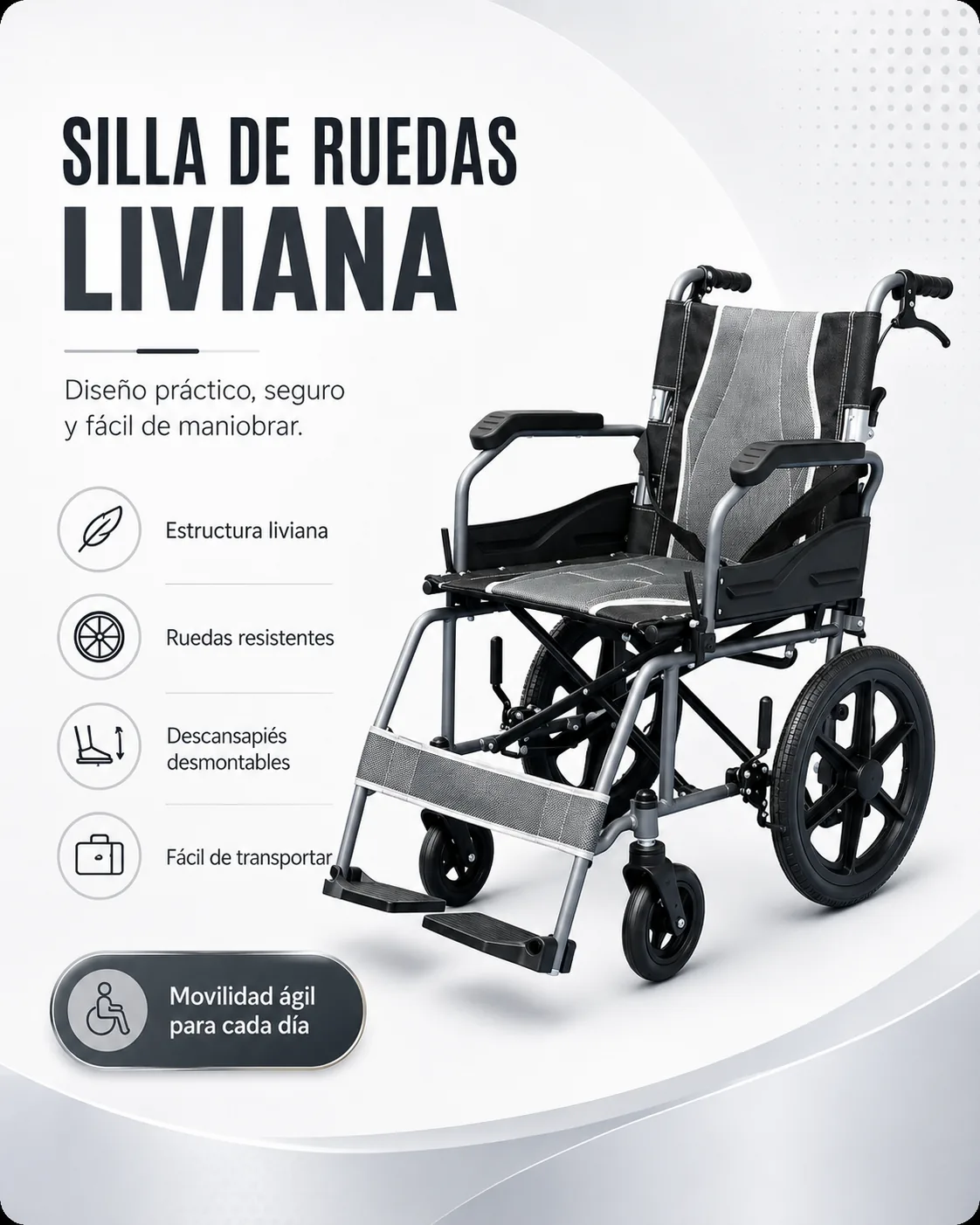 Silla de Ruedas de Transporte Konfort Plus Ref: KBE1432RF-MP23L — Movilidad