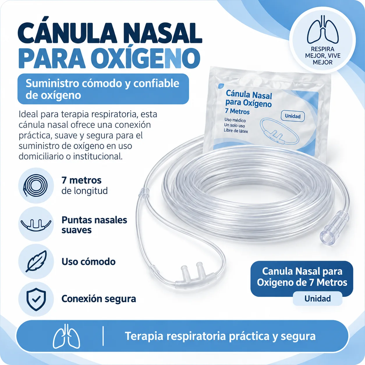 Canula Nasal para Oxigeno de 7 Metros Unidad — Terapia respiratoria