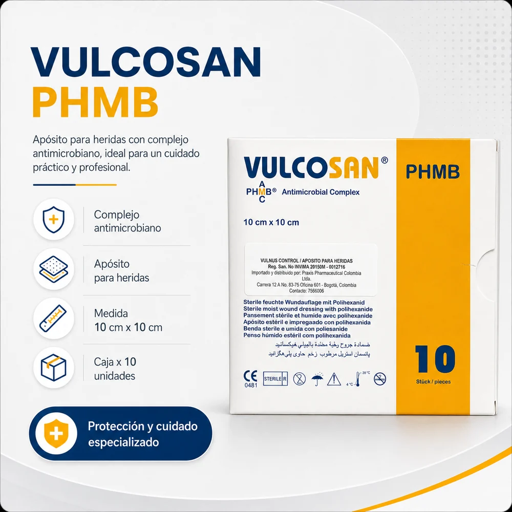 VULCOSAN PRO PHMB APOSITO P/HERIDAS (VUNUS CONTROL) Ref.300-3 10CM x 10CM CAJA X 10 UNDS — Ostomía y cuidado de heridas