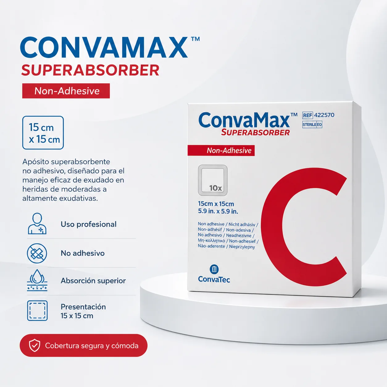 Caja x 10 Apositos Convamax Subcapas Non Adhesivo 15 x 15 CM — Ostomía y cuidado de heridas