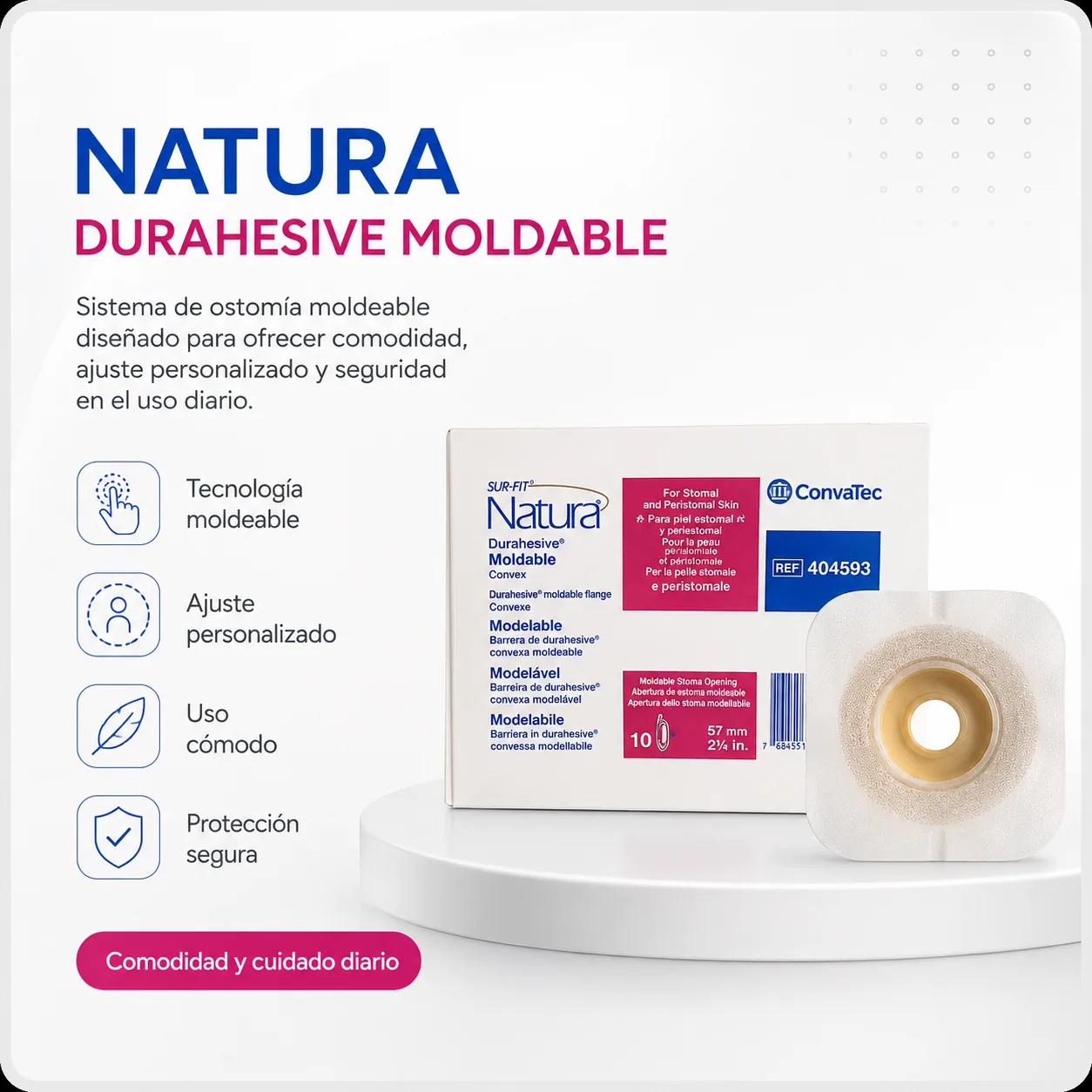 Unidad de Barrera Natura Convexa Moldeable Estoma 33-45MM (aro 57MM Large) REF.404594 — Ostomía y cuidado de heridas