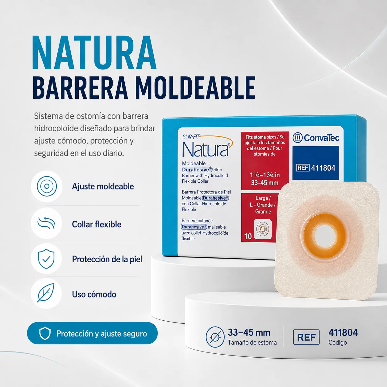 Unidad de Barrera Natura Plana Moldeable Flexible Estoma 33-45MM (aro 57 Large) REF.411804 — Ostomía y cuidado de…