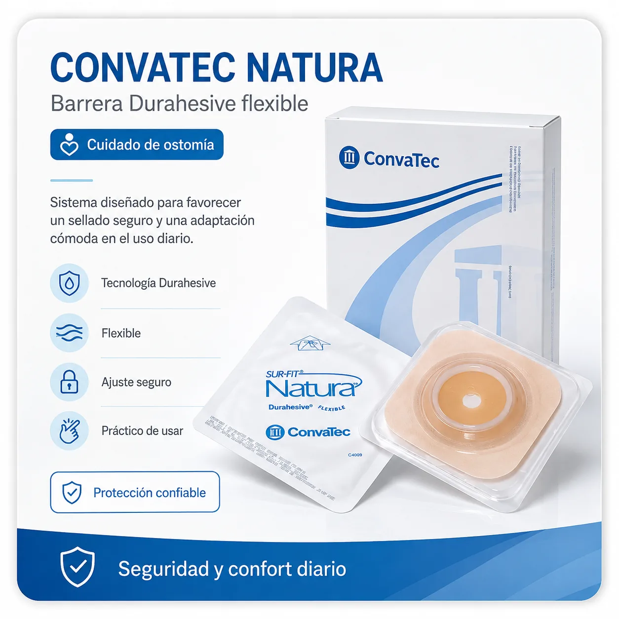 Barrera Natura Plana Moldeable Flexible Estoma 45-56MM Oval (aro 70MM X-large) REF.411806 Caja x 10 Unidades — Ostomía…