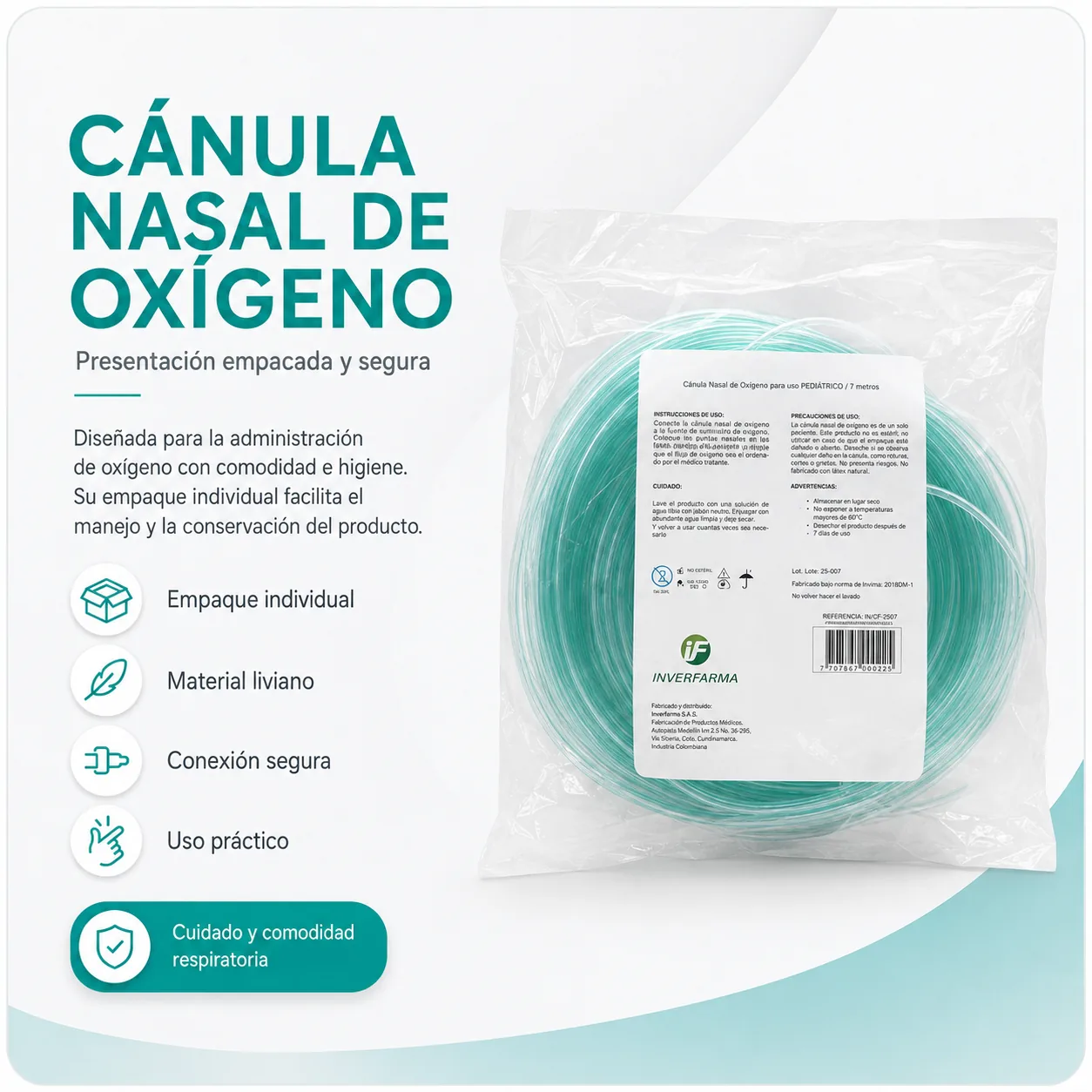 Canula Nasal 2 Mts Neonatal Inverfarma — Terapia respiratoria