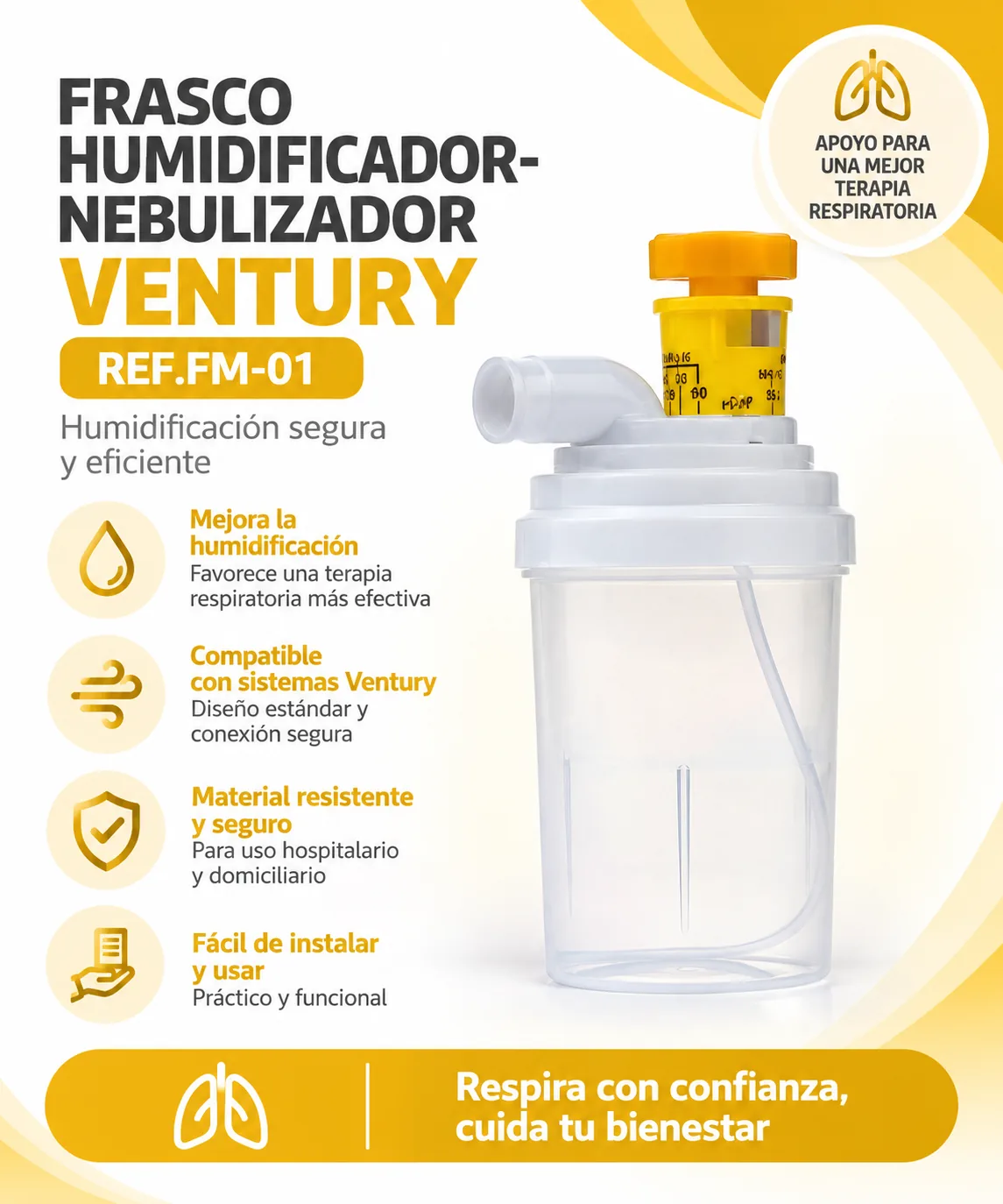 Frasco Humidificador-nebulizador Ventury REF.FM-01 — Terapia respiratoria