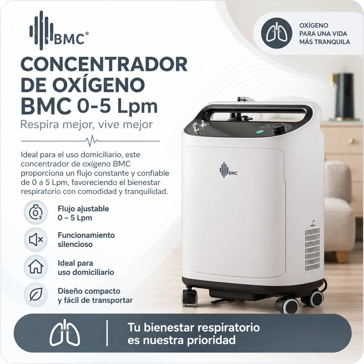 Concentrador de Oxigeno Bmc 0-5 Lpm — Equipos médicos