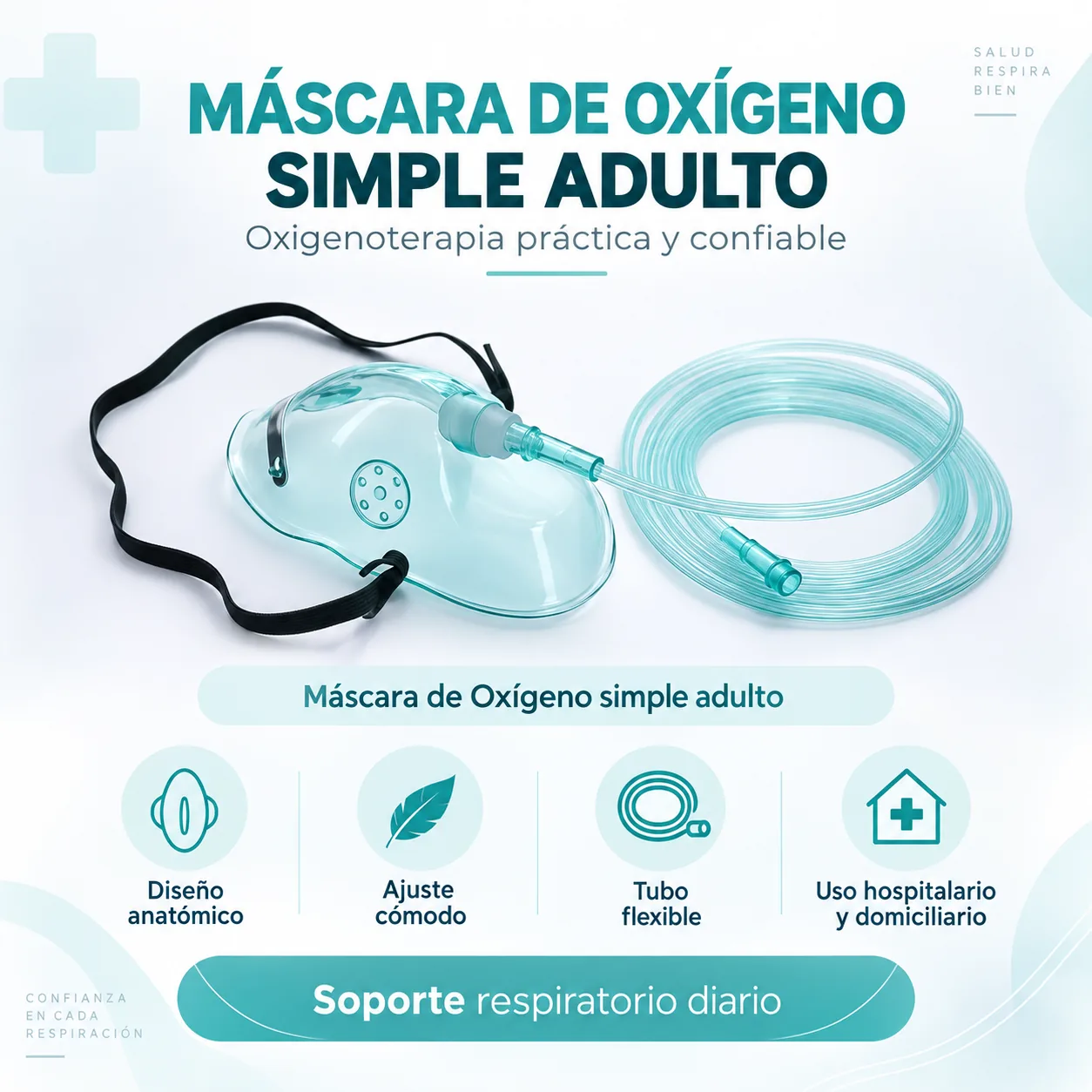 Máscara de Oxígeno Simple Adulto, Manguera 2 Mts Transparente Ref: S01-L — Terapia respiratoria