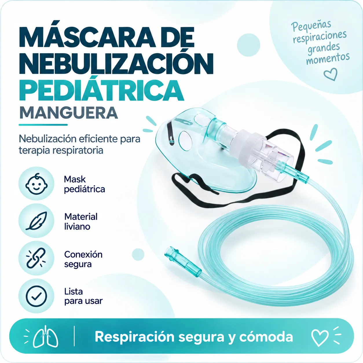 Máscara de Nebulización Pediátrica, Manguera 2 Mts Transparente, Frasco Nebulizador 6 CC Ref: MW01-S-2.0 — Terapia…