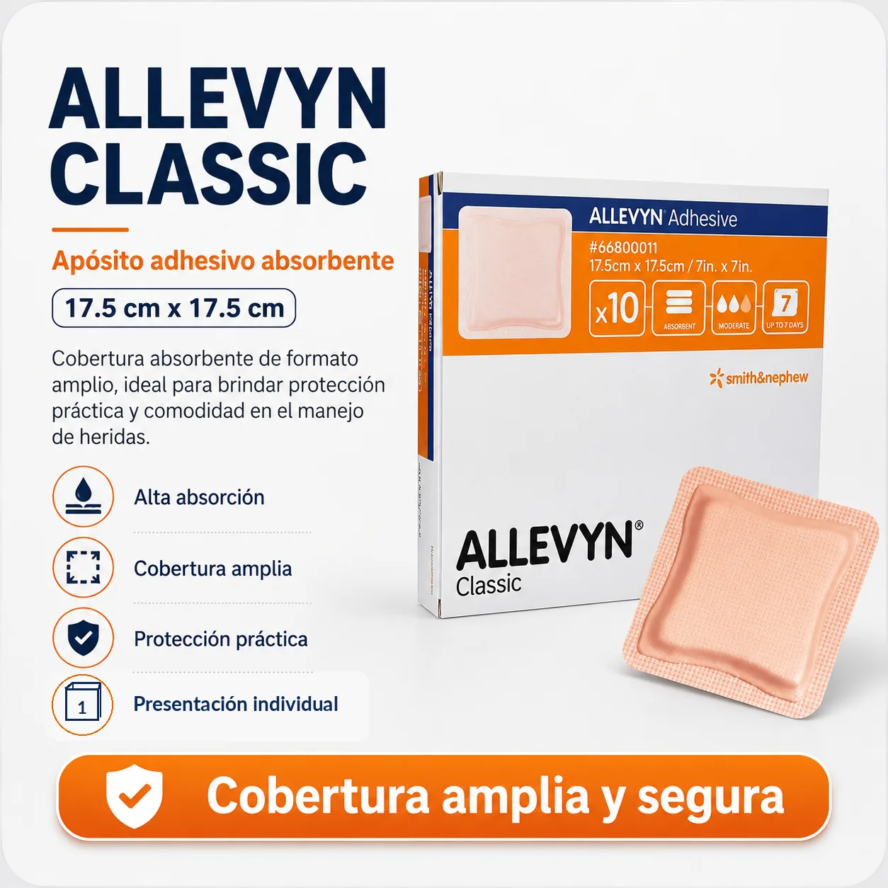 ALLEVYN CLASSIC ADHESIVE 17,5×17,5 cm UNIDAD — Ostomía y cuidado de heridas