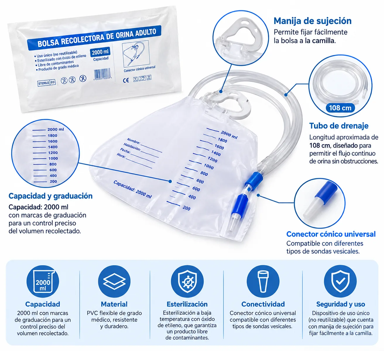 CYSTOFLO SISTEMA PARA DRENAJE URINARIO X 2000ml UNIDAD — Insumos médicos