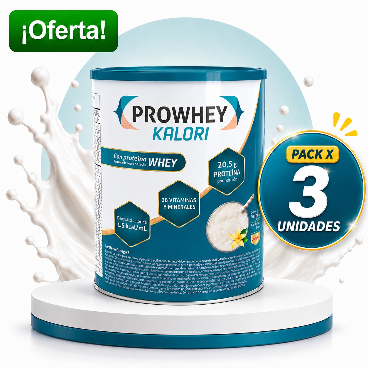 PROWHEY KALORI VAINILLA LATA X 900 GRS OFERTA PACK X 3 UNIDADES