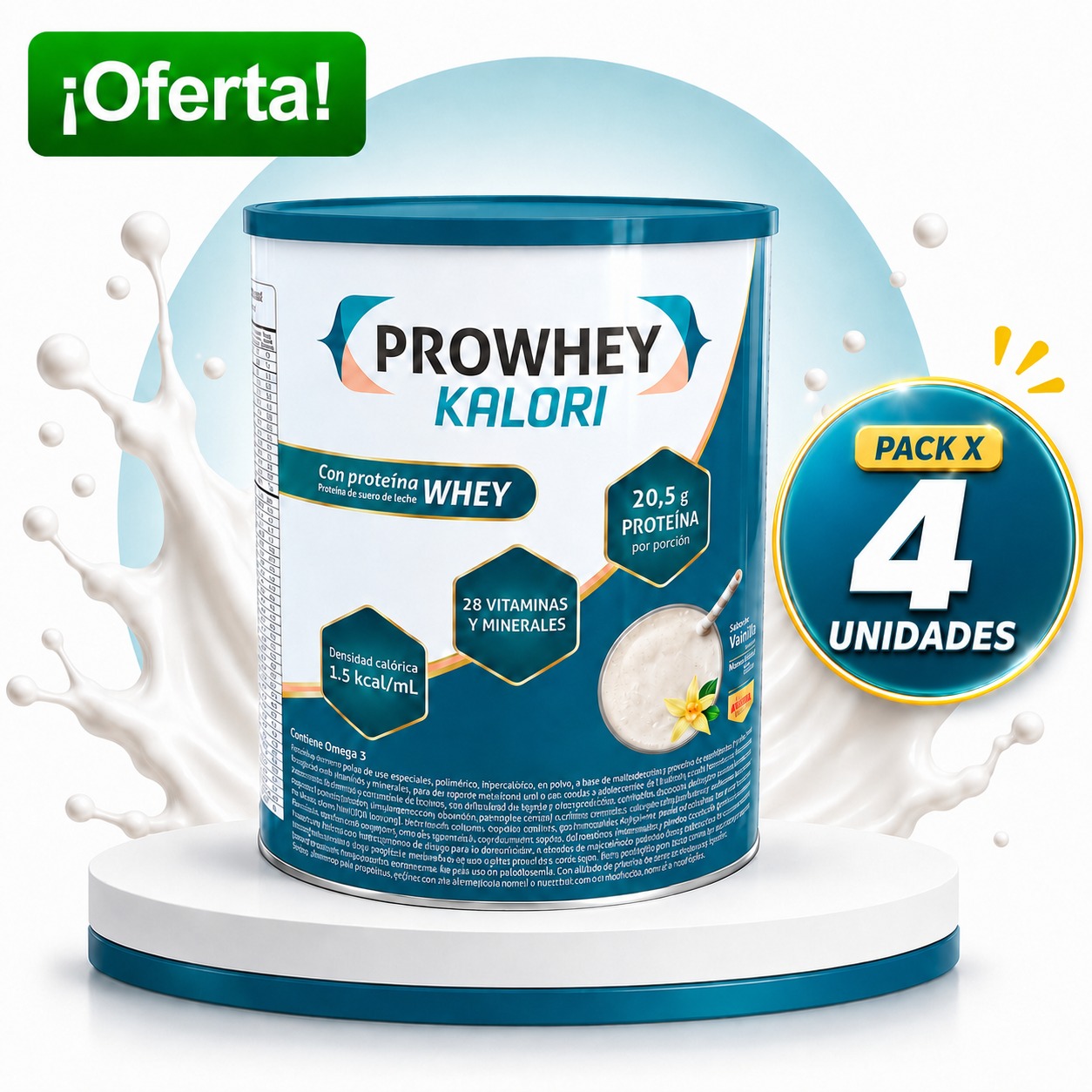 PROWHEY KALORI VAINILLA LATA X 460 GRAMOS OFERTA PACK X 4 UNIDADES